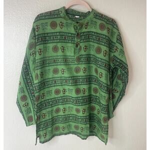 Yoga Kurta Shirt Women M Om Cotton Handmade in India Spiritual Boho Meditation